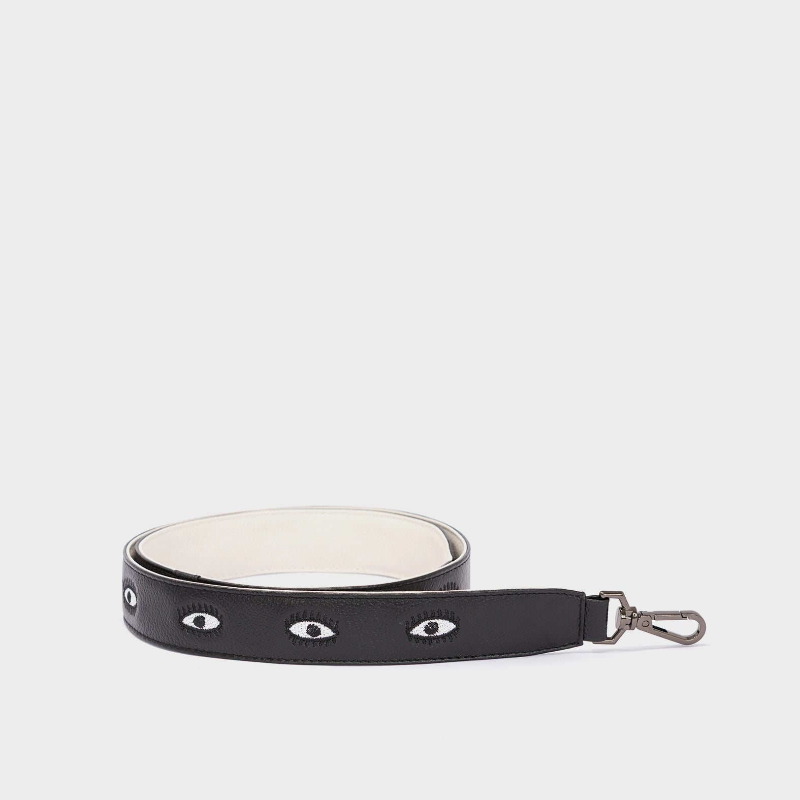 Detachable Black Leather Shoulder Strap - All Over Eyes Embroidery - Package