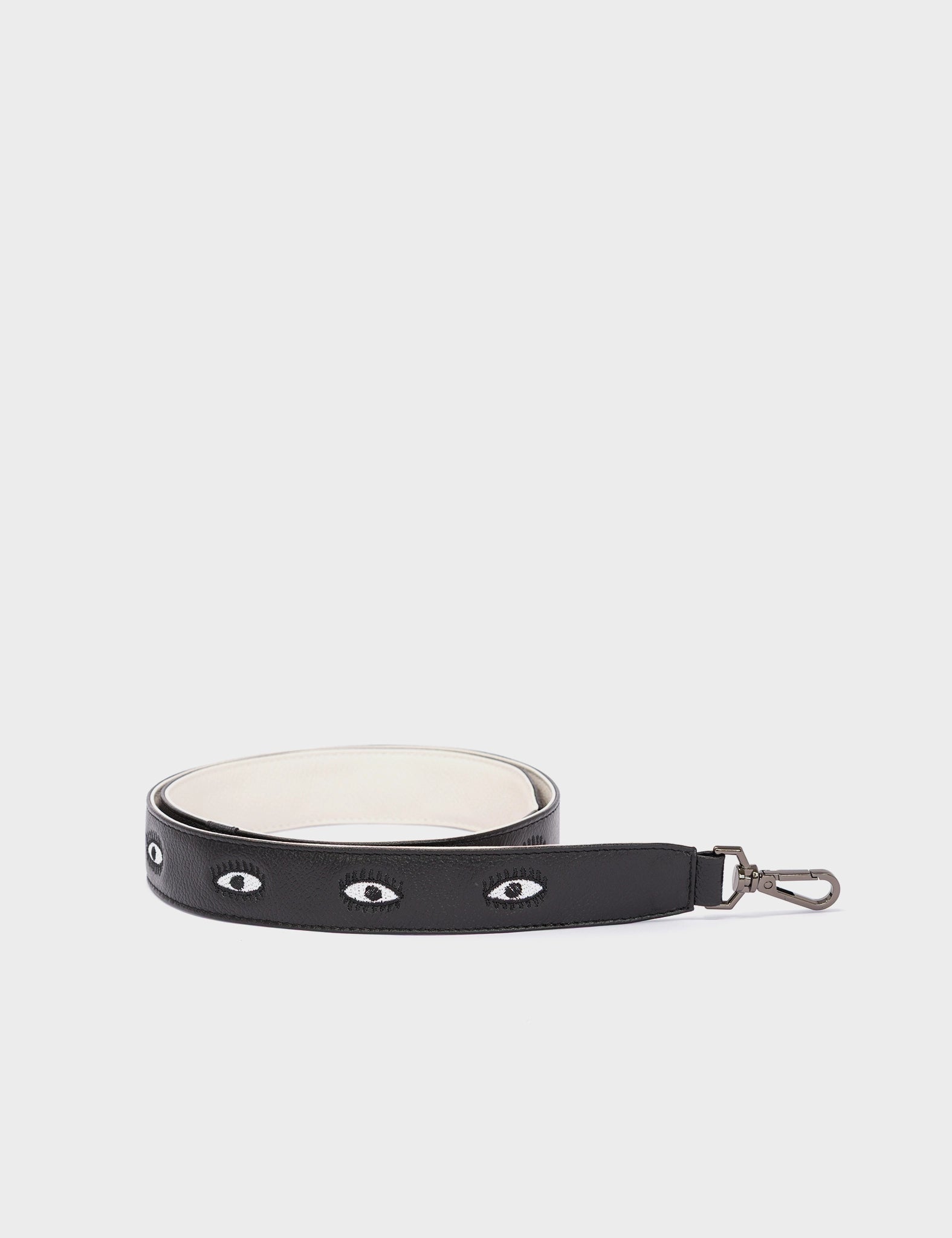 Detachable Black Leather Shoulder Strap - All Over Eyes Embroidery - Package