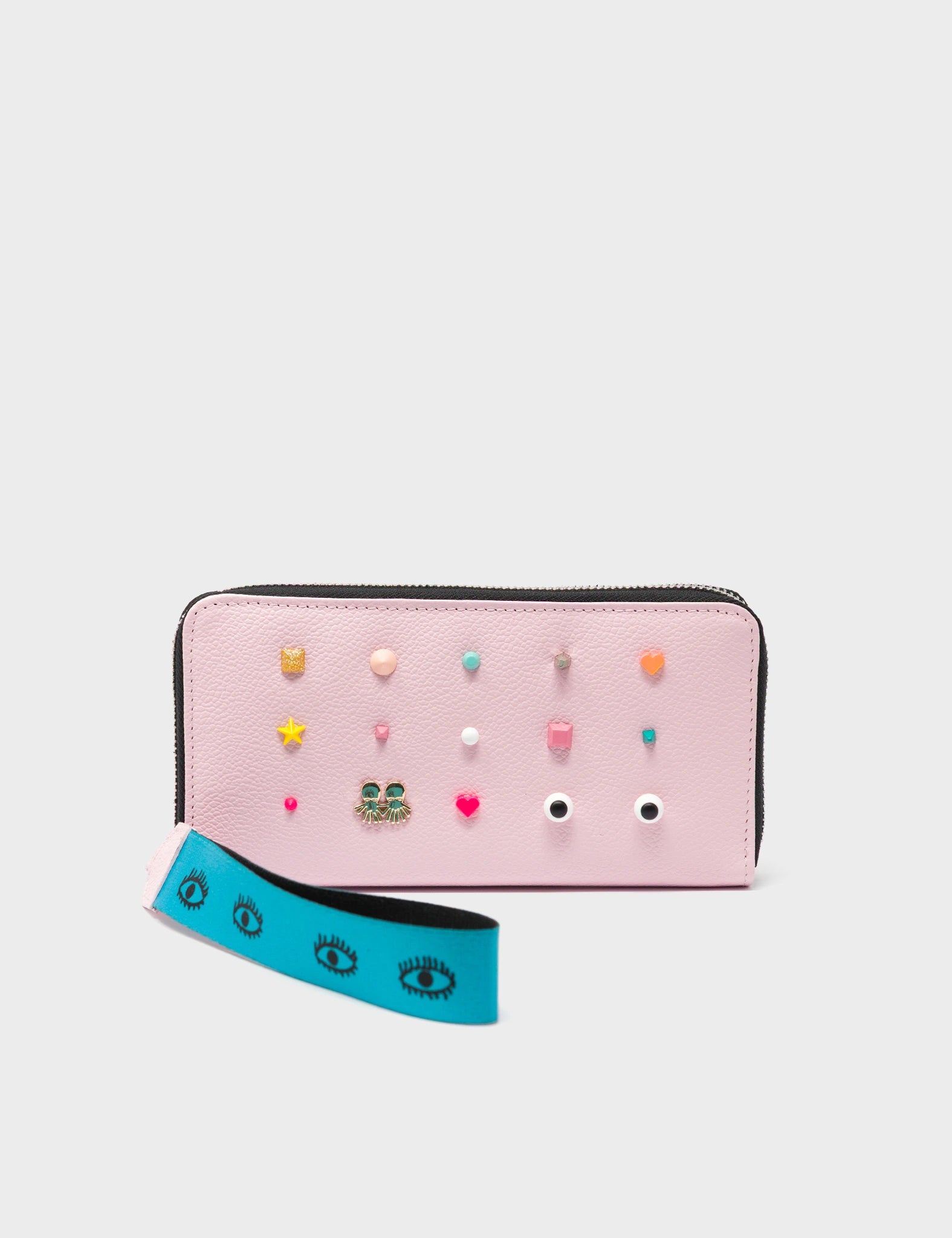 Francis Parfait Pink Leather Wallet - Studs - Front