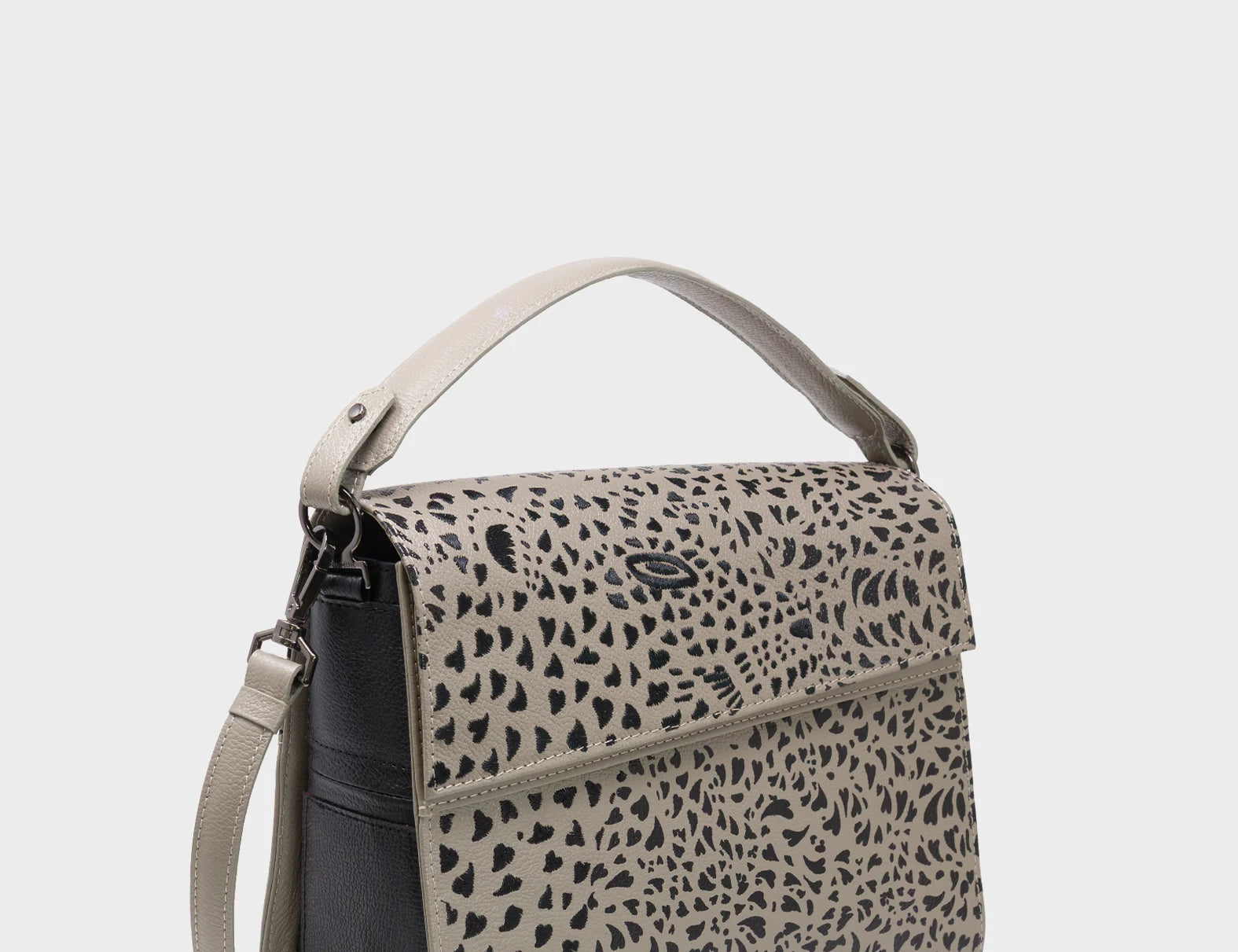Anastasio Medium Crossbody Handbag Tuffet Brown Leather - Wild Heart Embroidery - Main view