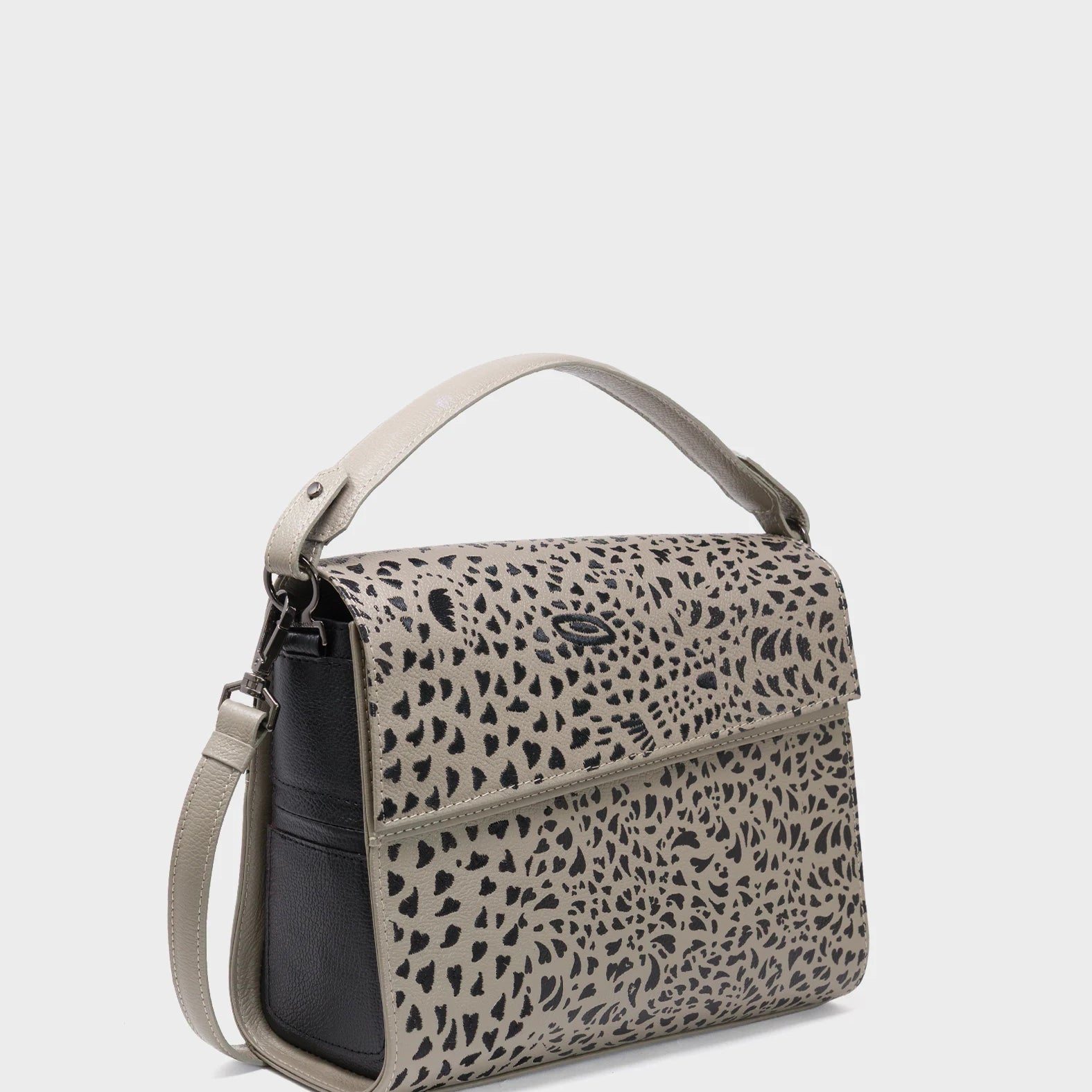 Anastasio Medium Crossbody Handbag Tuffet Brown Leather - Wild Heart Embroidery - Main view