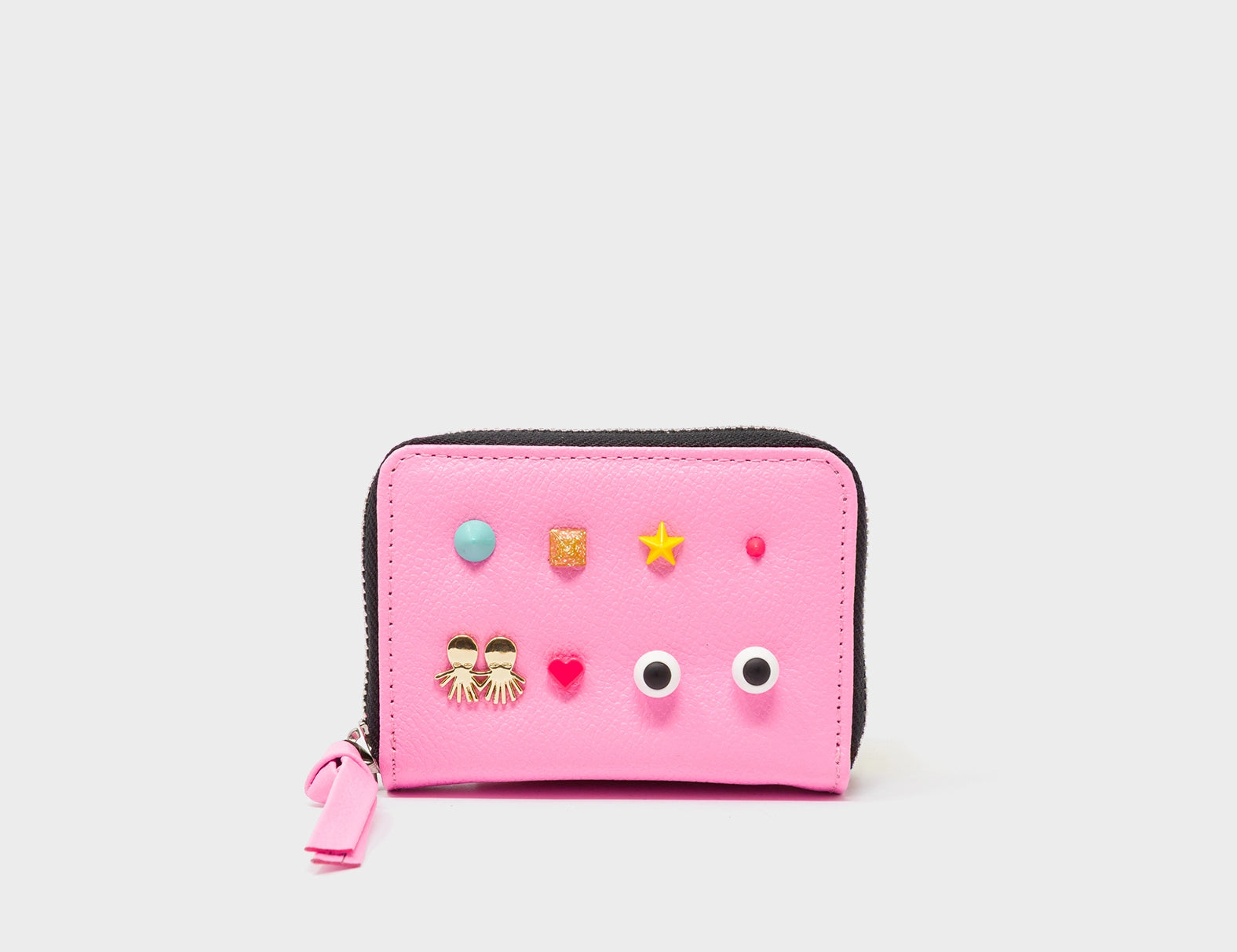 Frodo Bubblegum Pink Leather Zip Around Wallet - Studs Pattern - Front