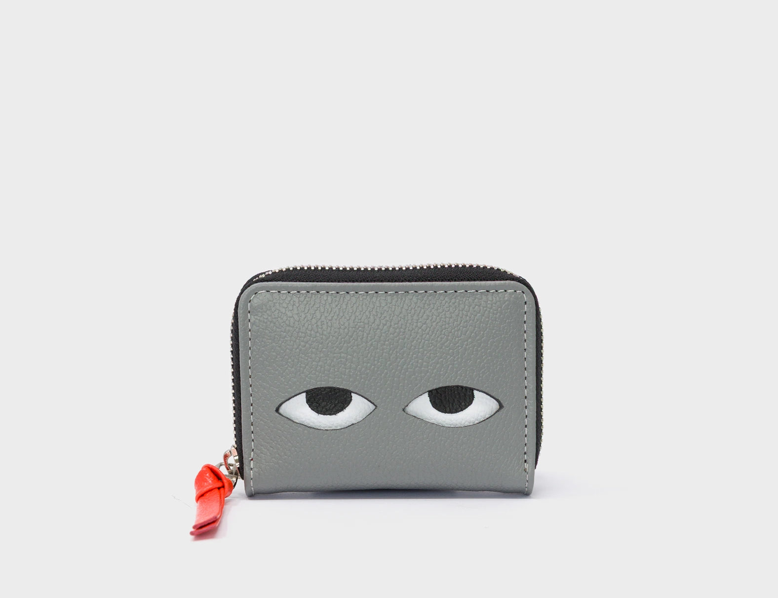 Frodo Gray Leather Zip Around Wallet - Eyes Engraved - Front