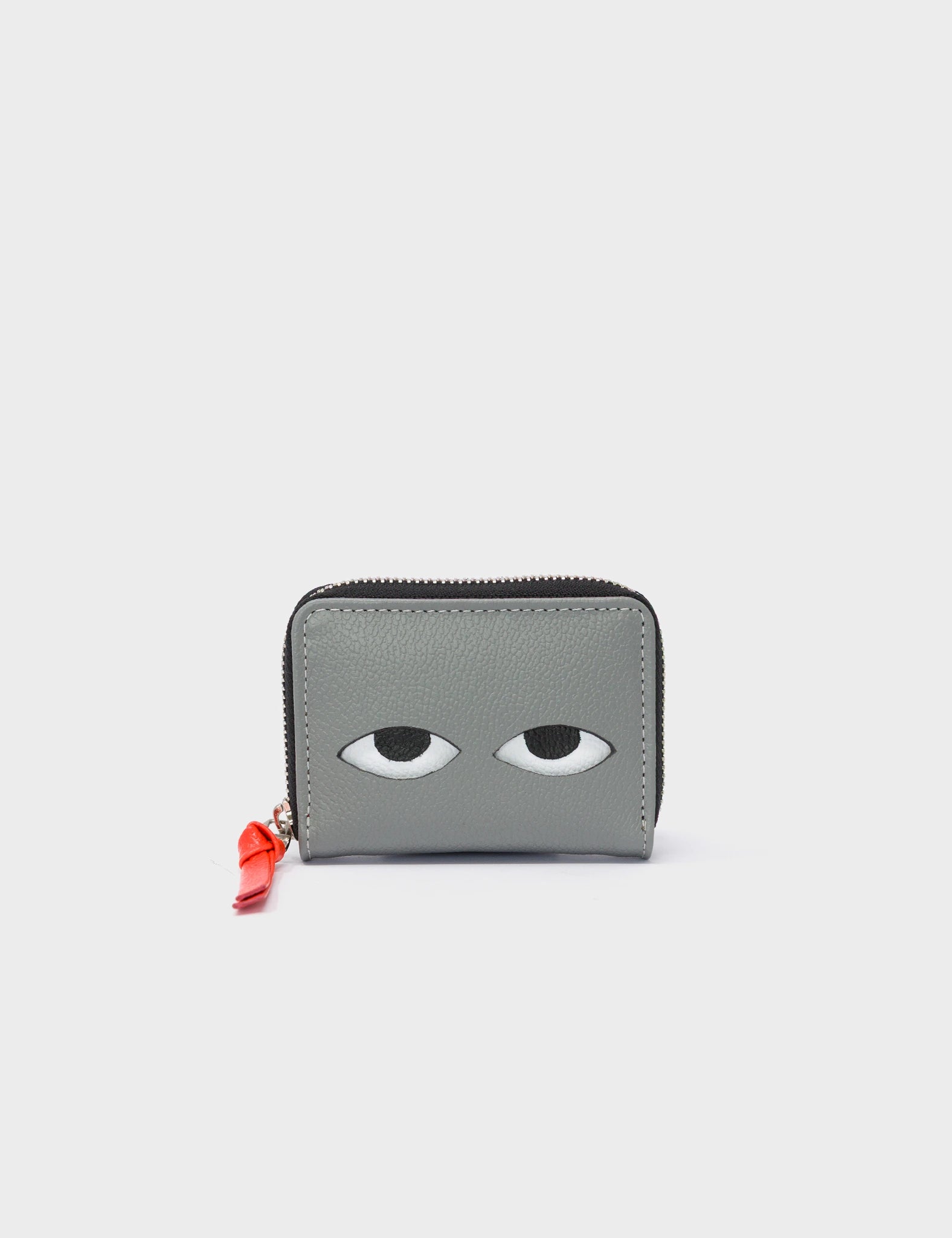 Frodo Gray Leather Zip Around Wallet - Eyes Engraved - Front