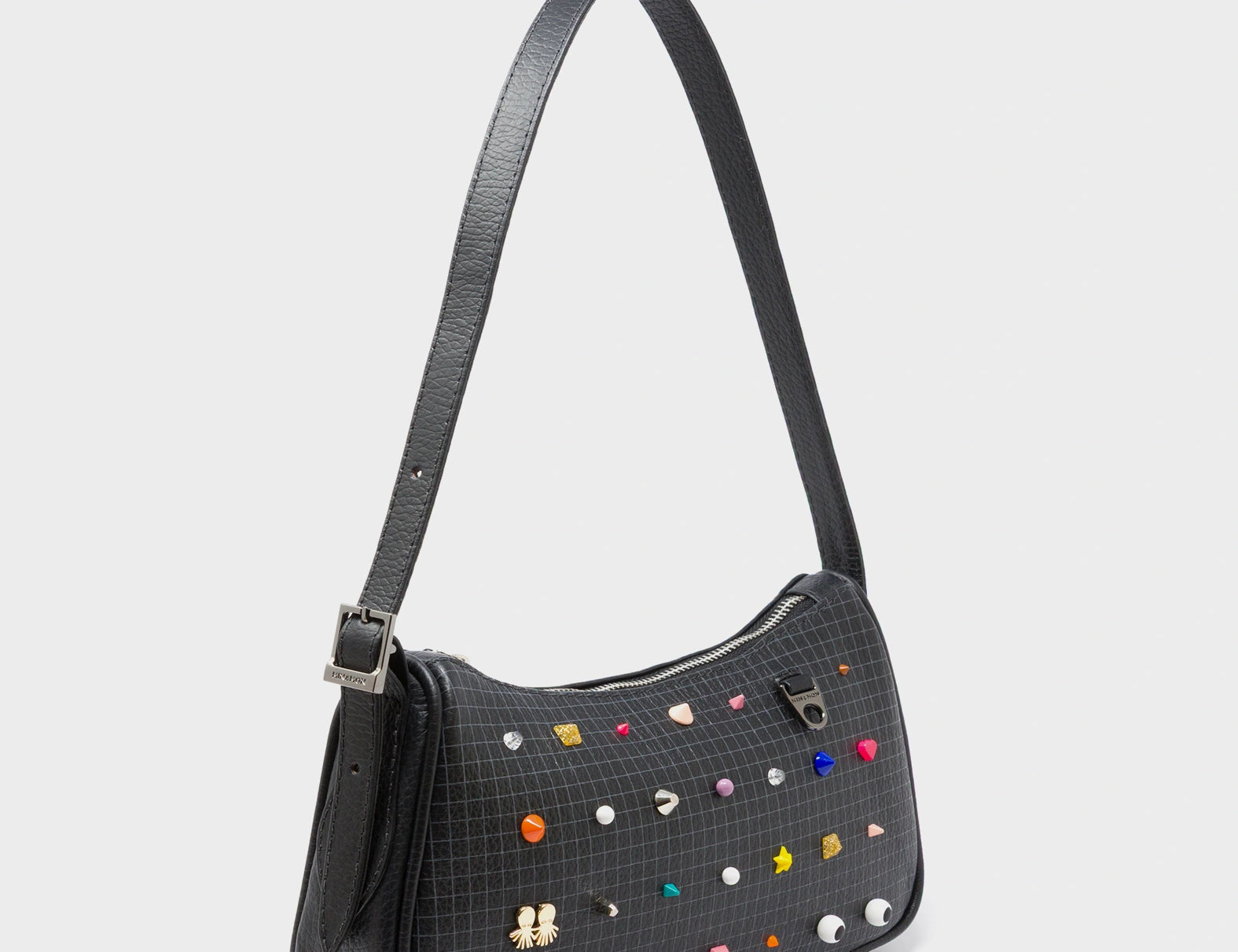 Lucas Hobo Mini Black Handbag - Studs Pattern - Main