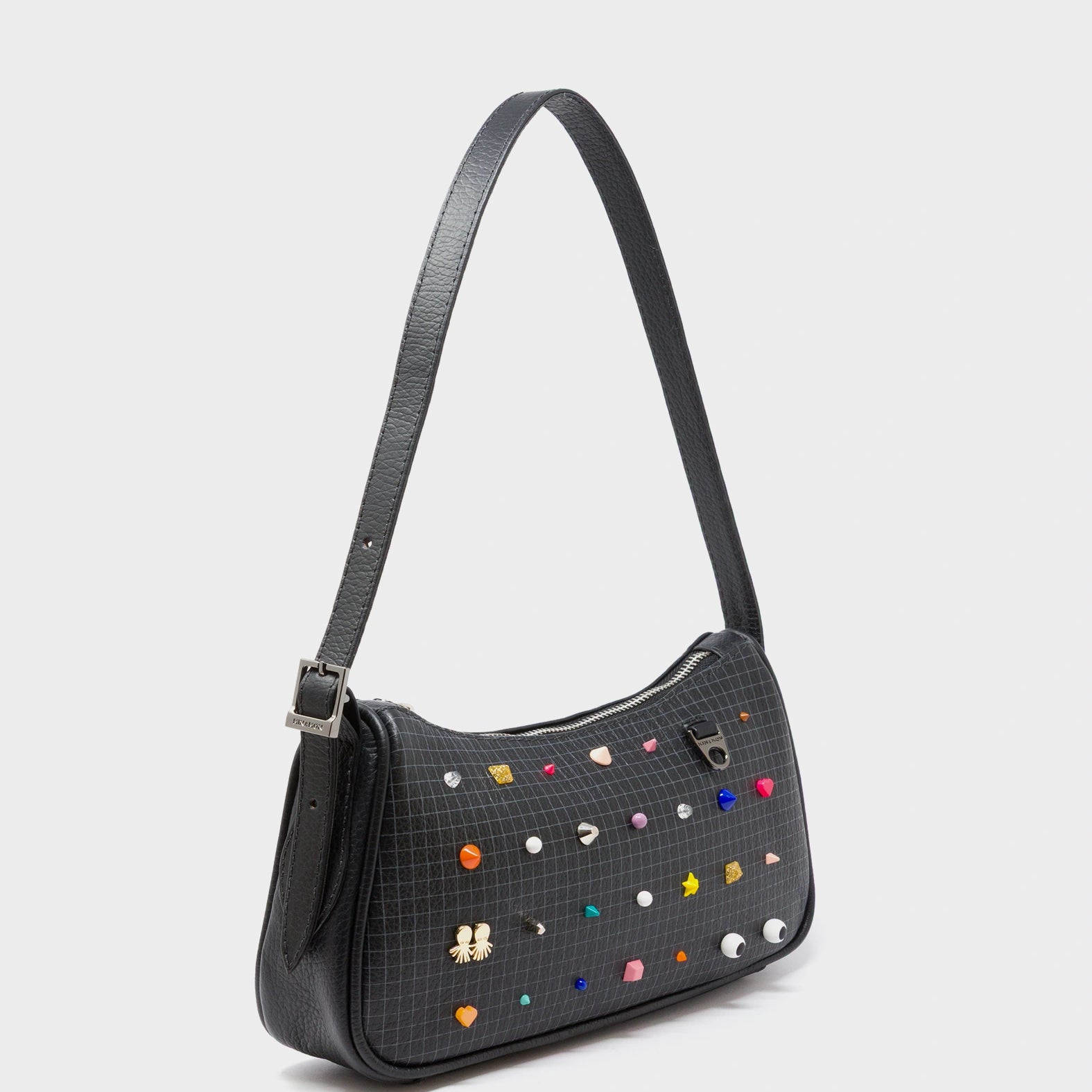 Lucas Hobo Mini Black Handbag - Studs Pattern - Main