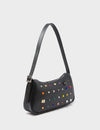Lucas Hobo Mini Black Handbag - Studs Pattern