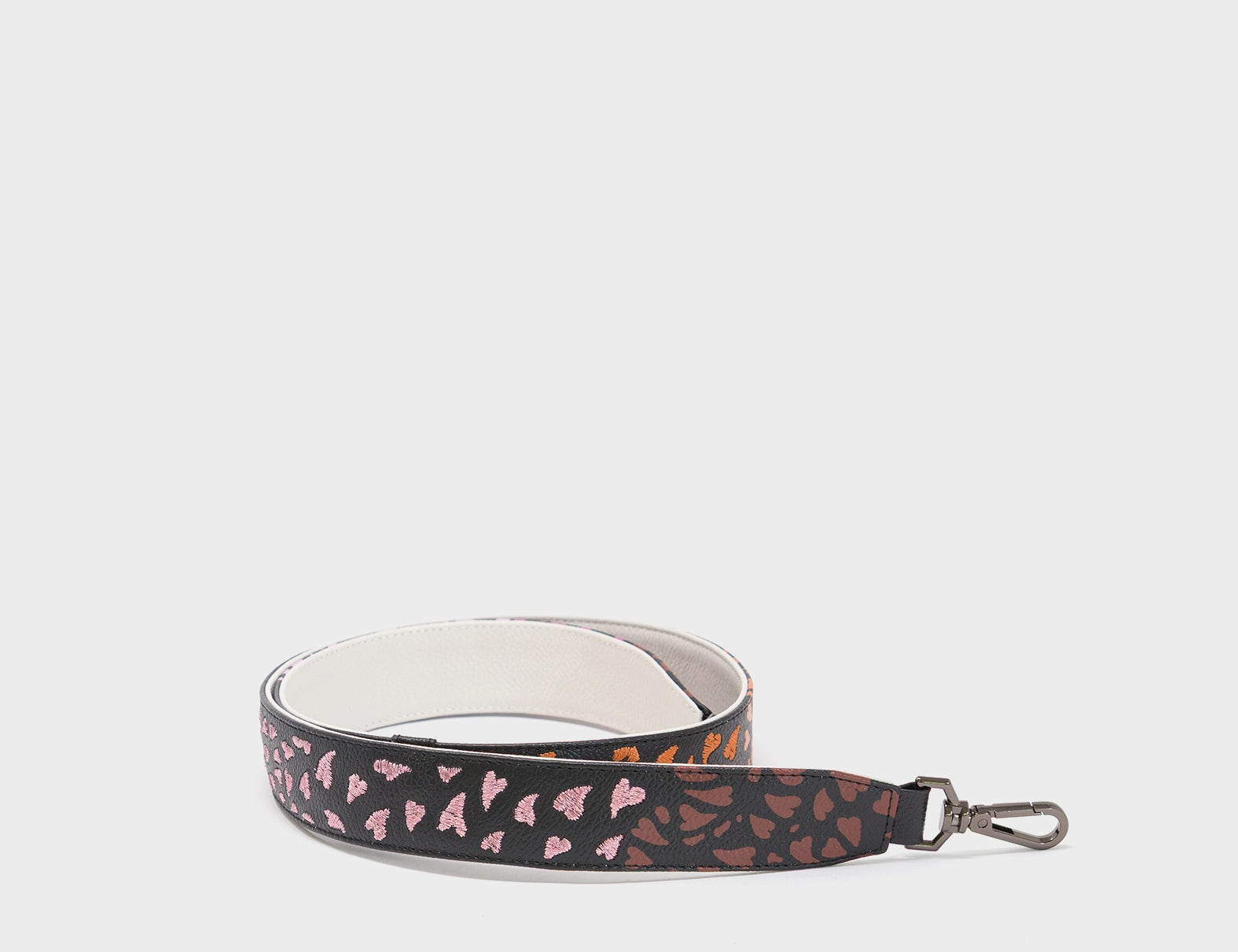 Detachable Black Leather Shoulder Strap - Wild Heart Embroidery - Main View