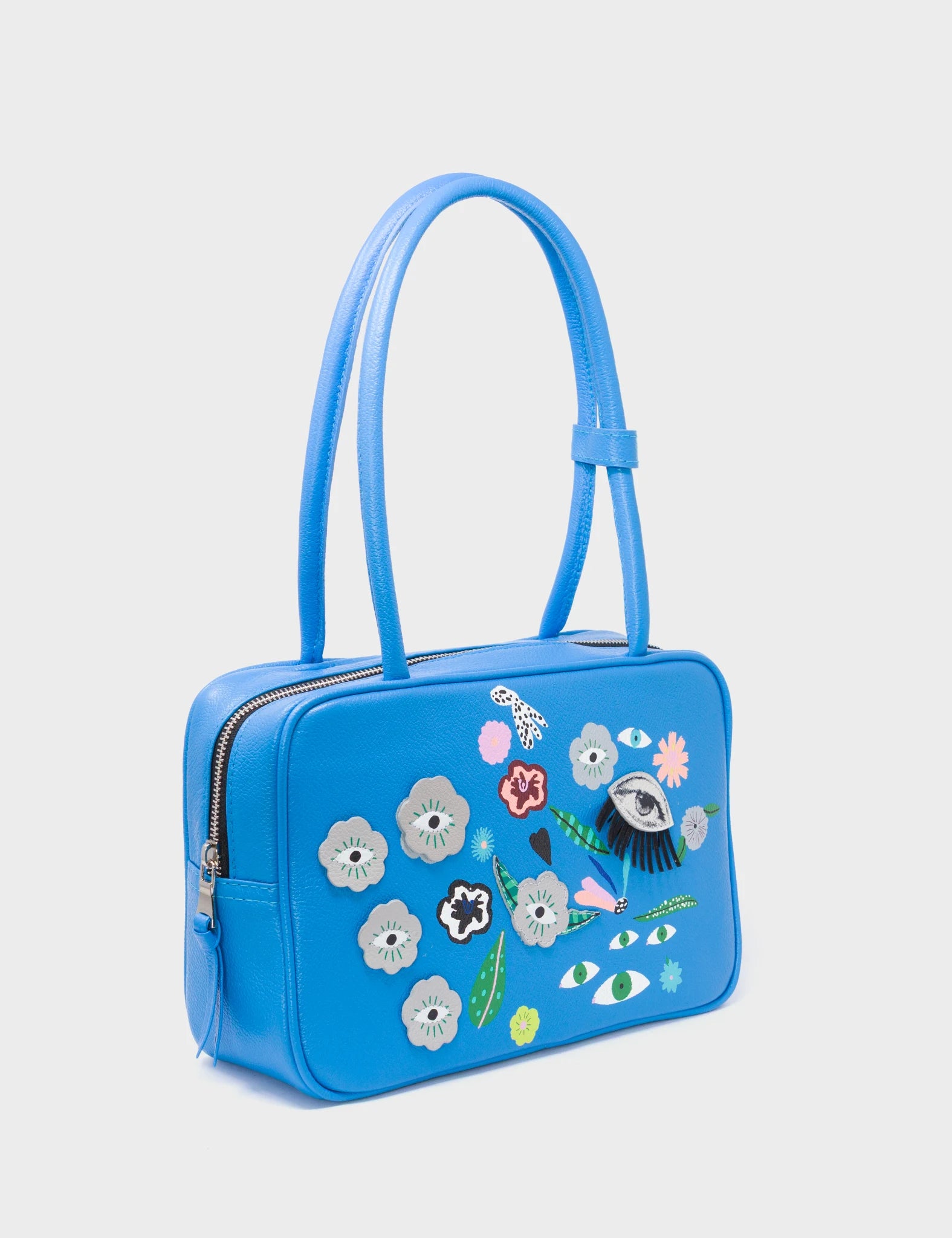 121 Shoulder Bag Ibiza Blue Leather - Floralia Design - Main View