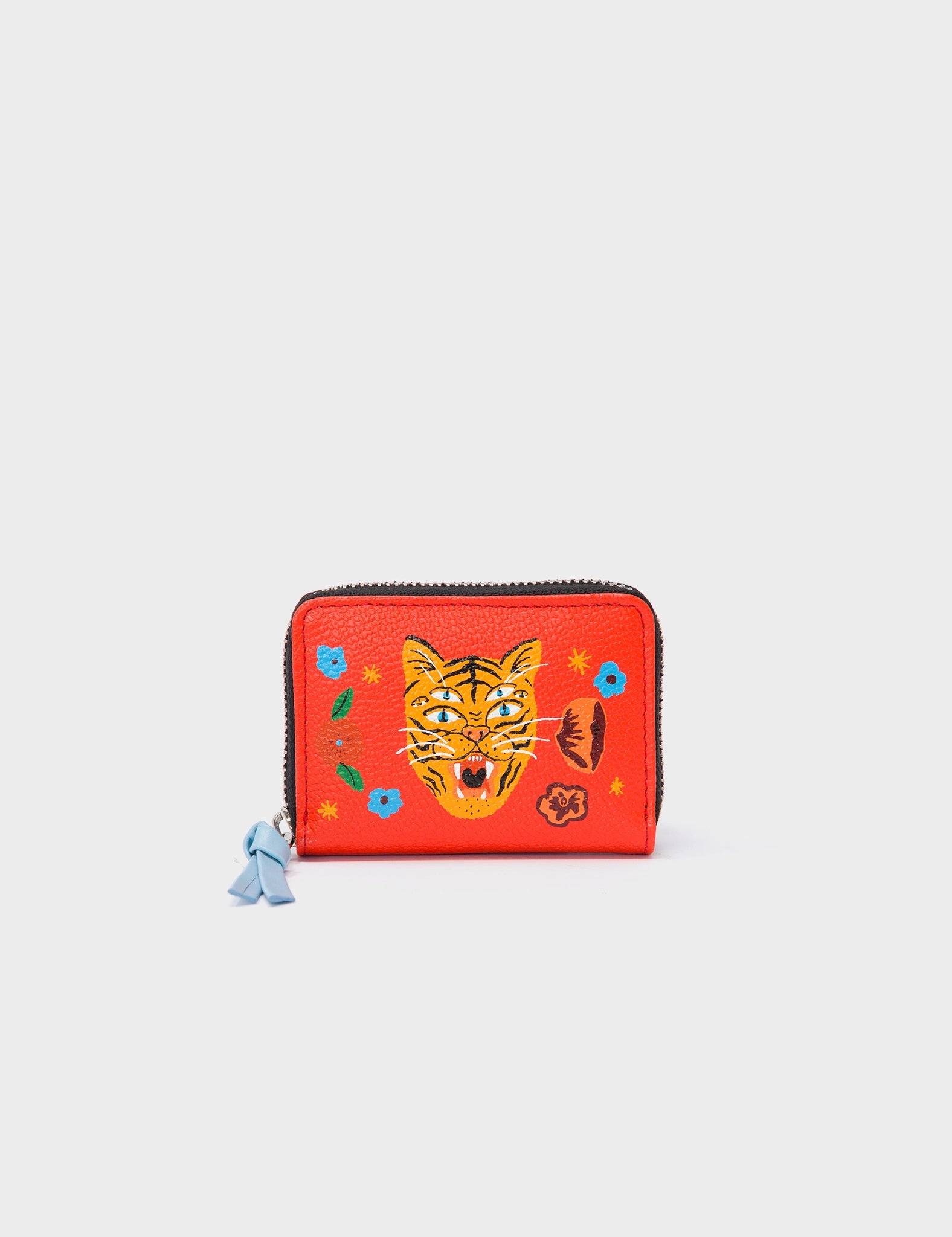 Frodo Fiesta Red Leather Zip Around Wallet - Happy Tiger Print - Front