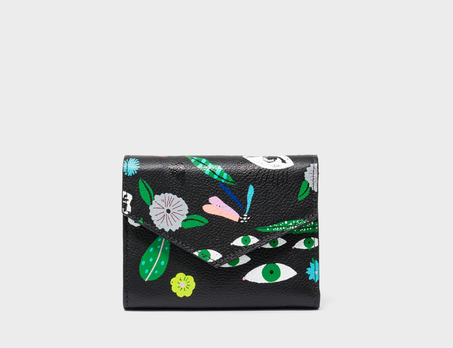 Fiona Black Leather Wallet - Floralia Print - Front
