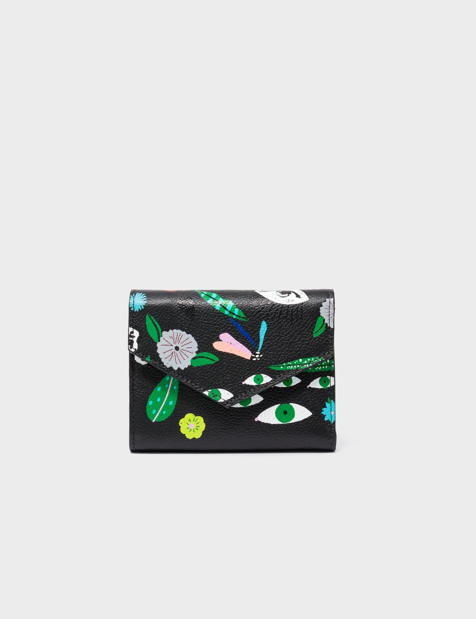 Fiona Black Leather Wallet - Floralia Print - Front