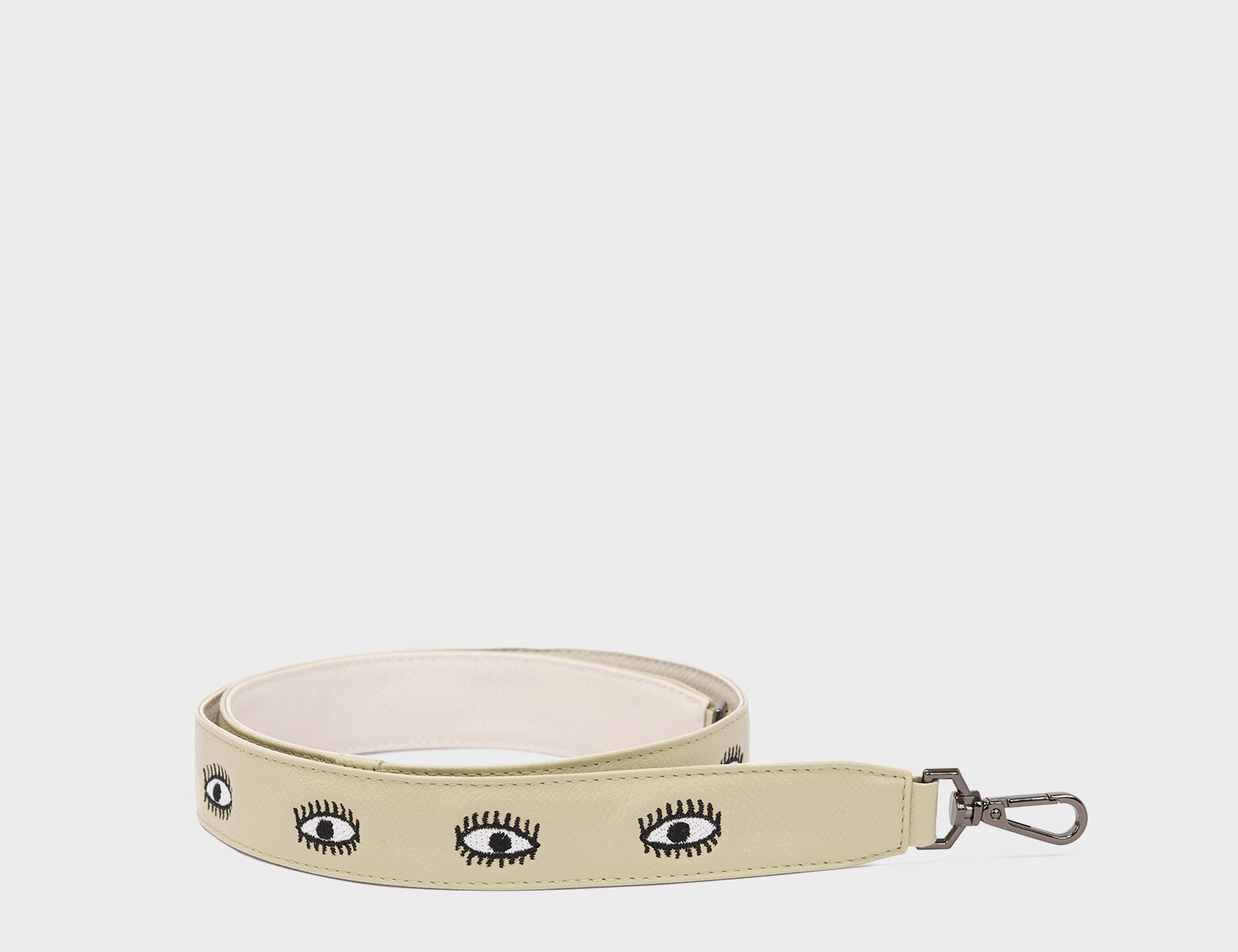 Detachable Gravel Beige Leather Shoulder Strap - All Over Eyes Embroidery  - Package