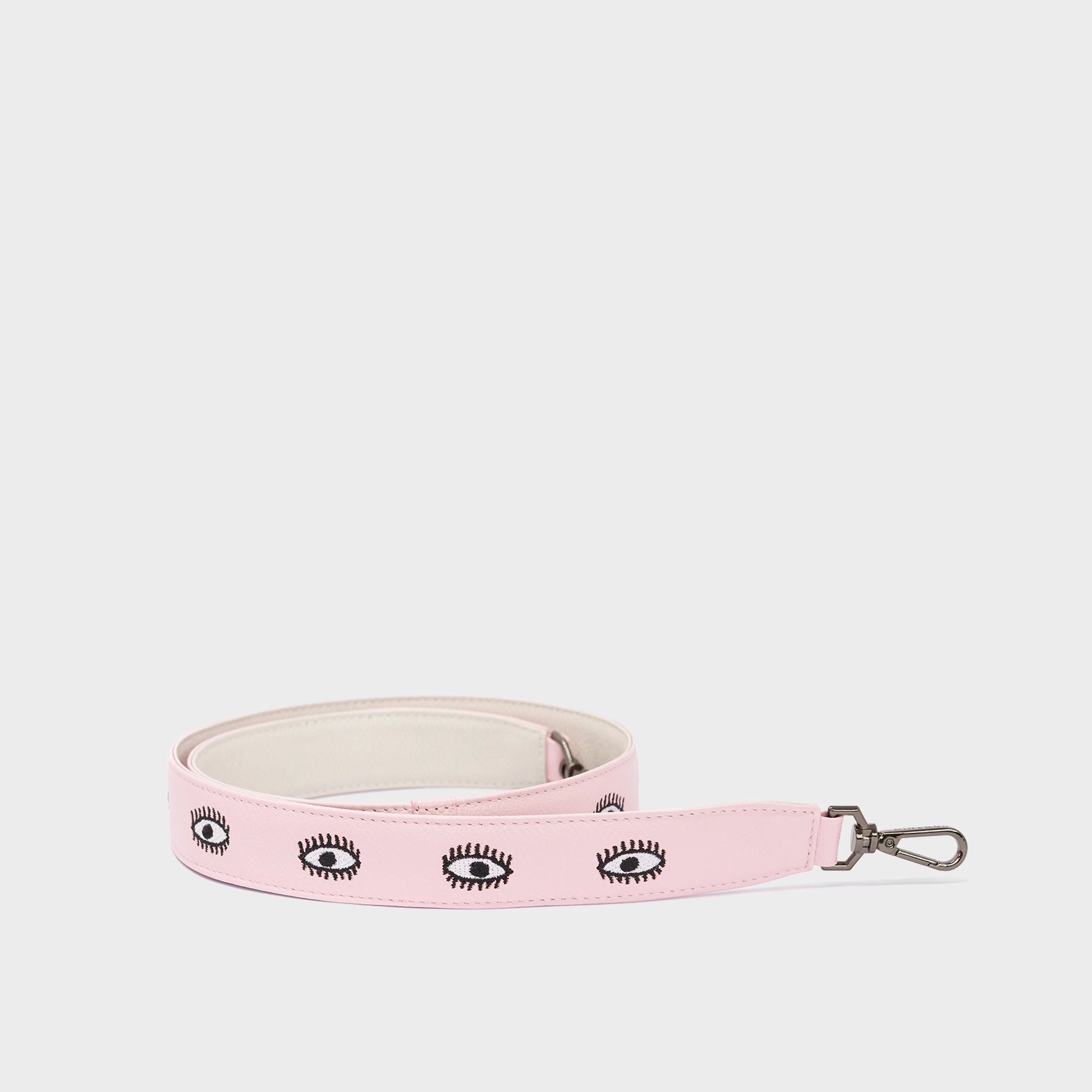 Detachable Parfait Pink Leather Shoulder Strap - All Over Eyes Embroidery - Package