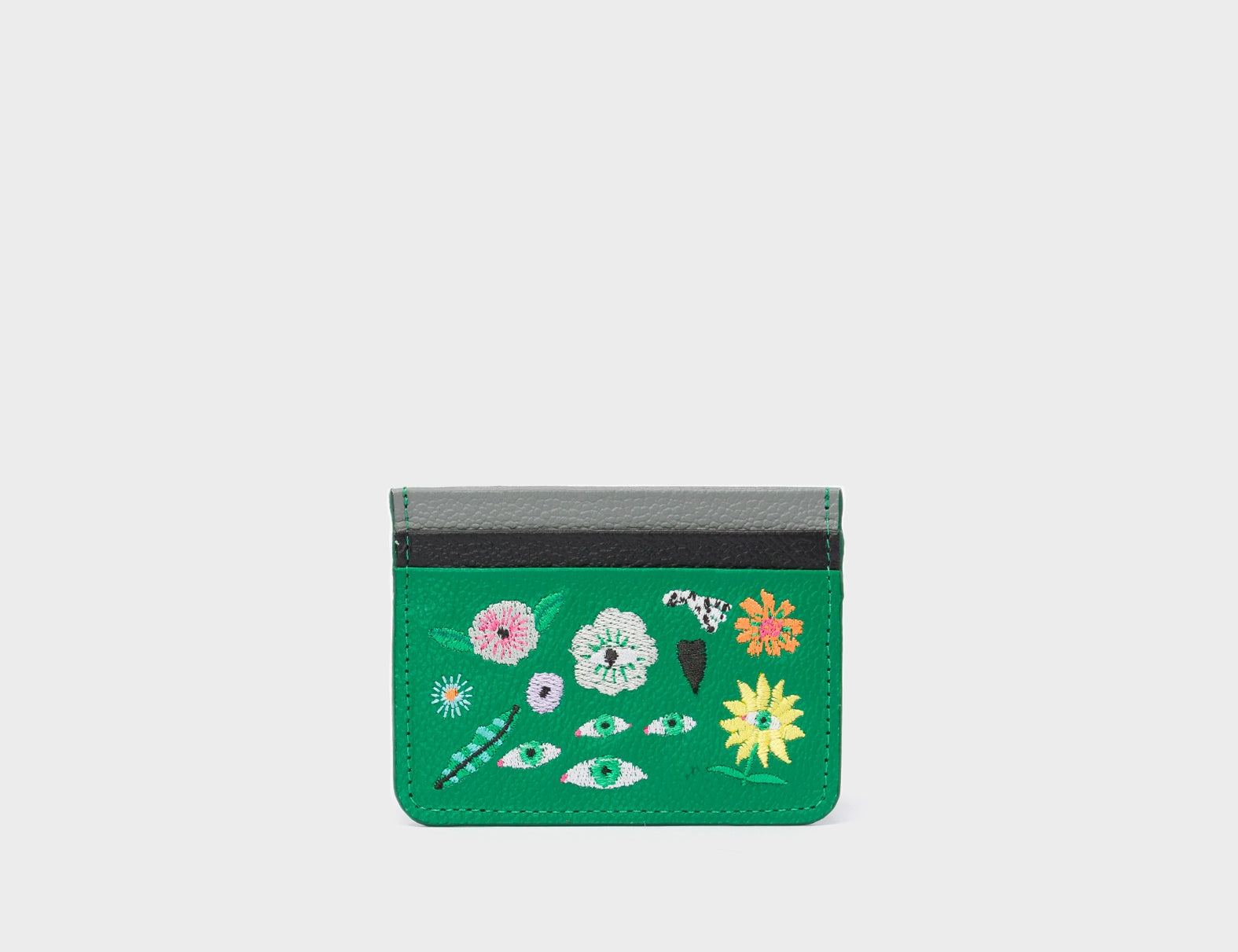 Filium Irish Green Leather Cardholder - Floralia Embroidery - Front
