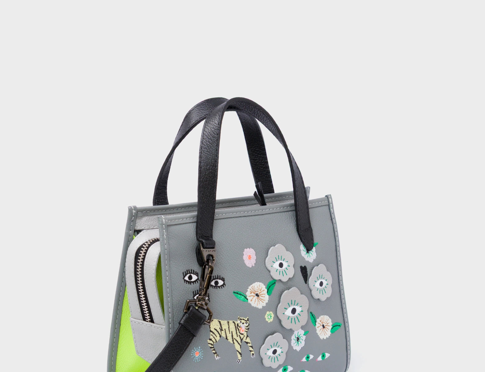 Simon Gray Leather Small Handbag - Floralia Design - Main View