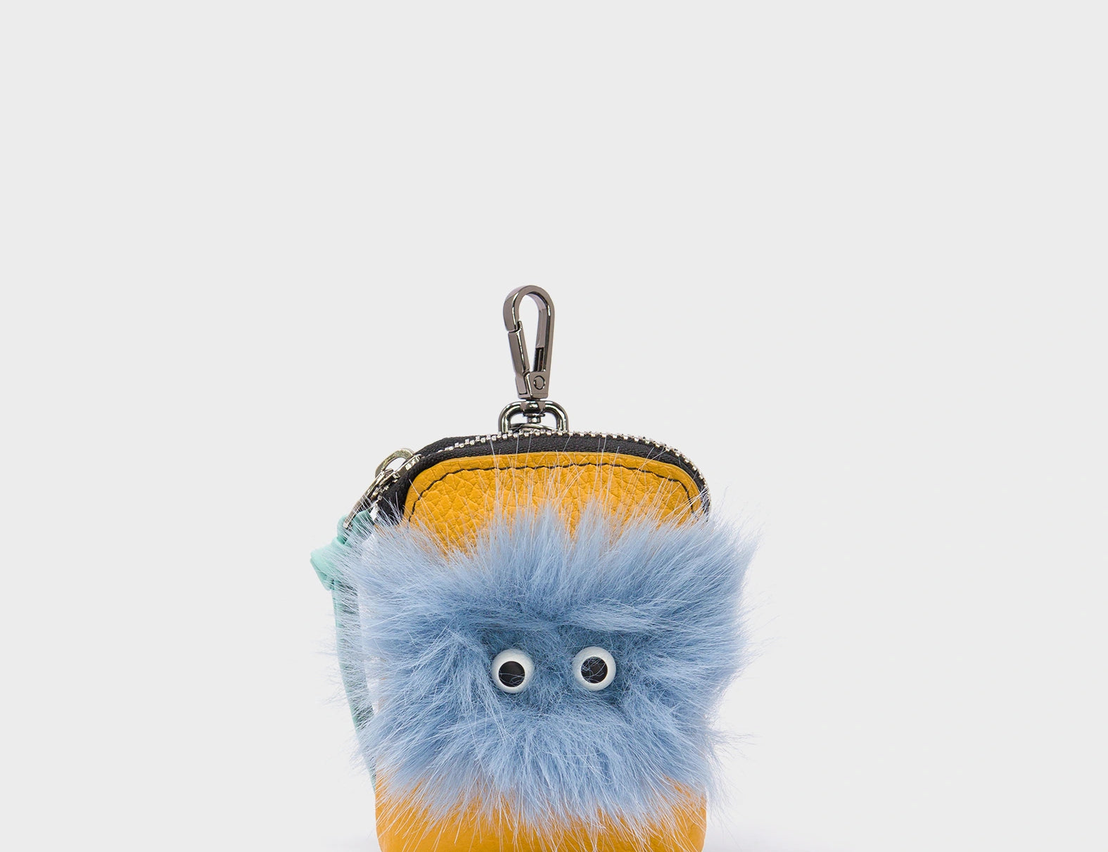 Florence Pouch Charm - Golden Glow Leather Keychain Fuzzy Monster Applique  - Front