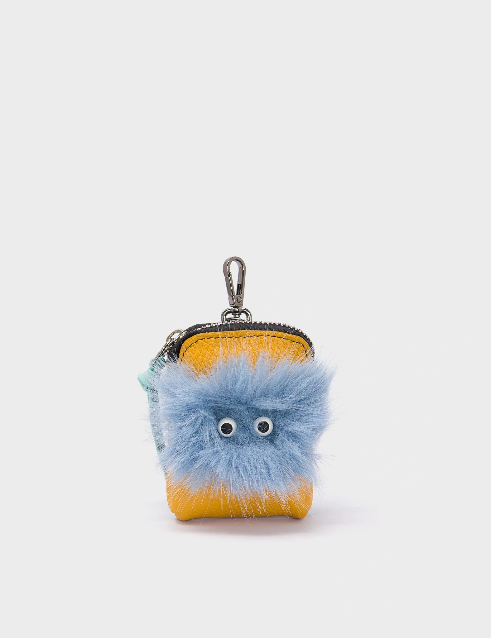 Florence Pouch Charm - Golden Glow Leather Keychain Fuzzy Monster Applique  - Front