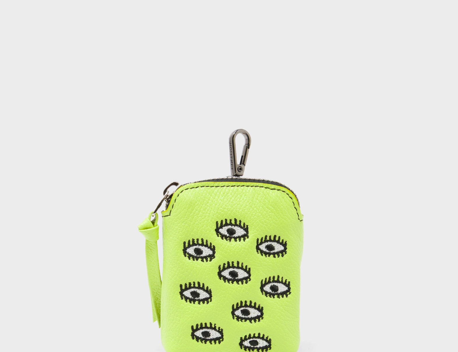 Florence Pouch Charm - Sharp Green Leather Keychain All Over Eyes Embroidery - Front