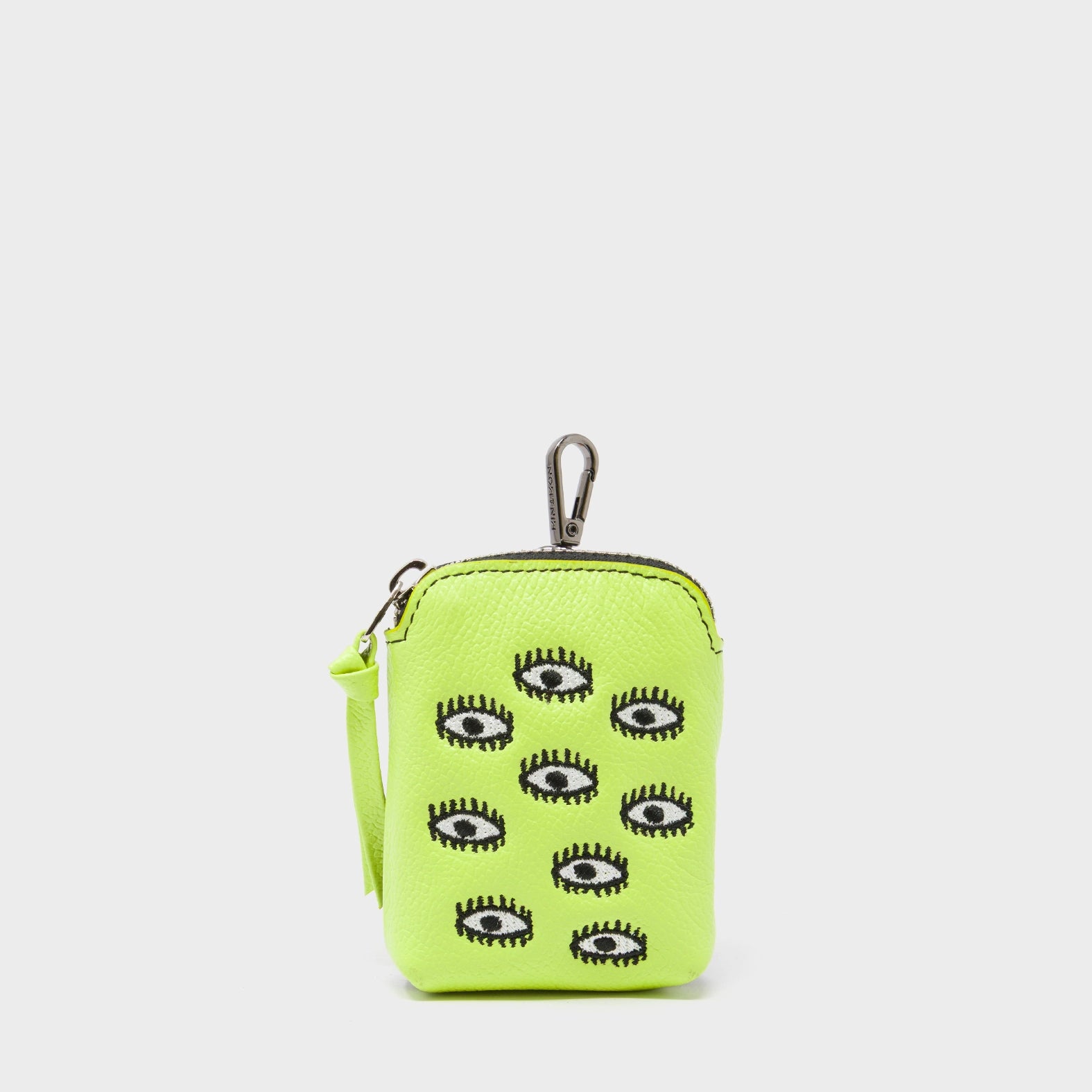 Florence Pouch Charm - Sharp Green Leather Keychain All Over Eyes Embroidery - Front