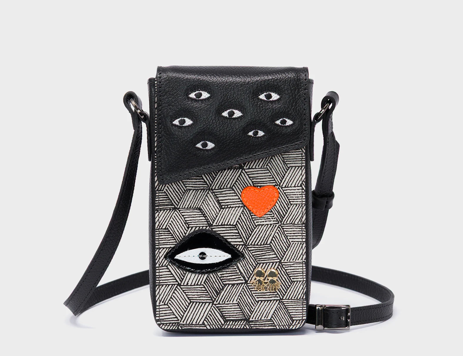 Max Black Cellphone Crossbody Pouch - Cubes Print - front