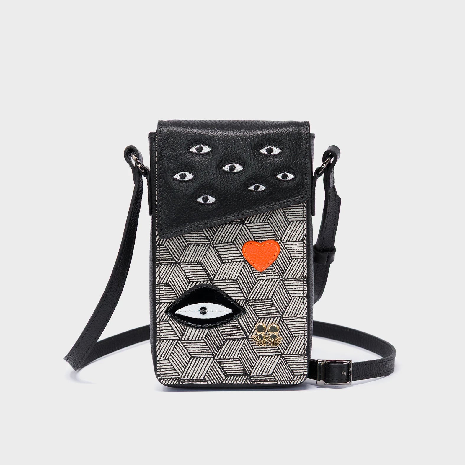 Max Black Cellphone Crossbody Pouch - Cubes Print - front