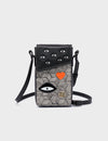 Max Black Cellphone Crossbody Pouch - Cubes Print