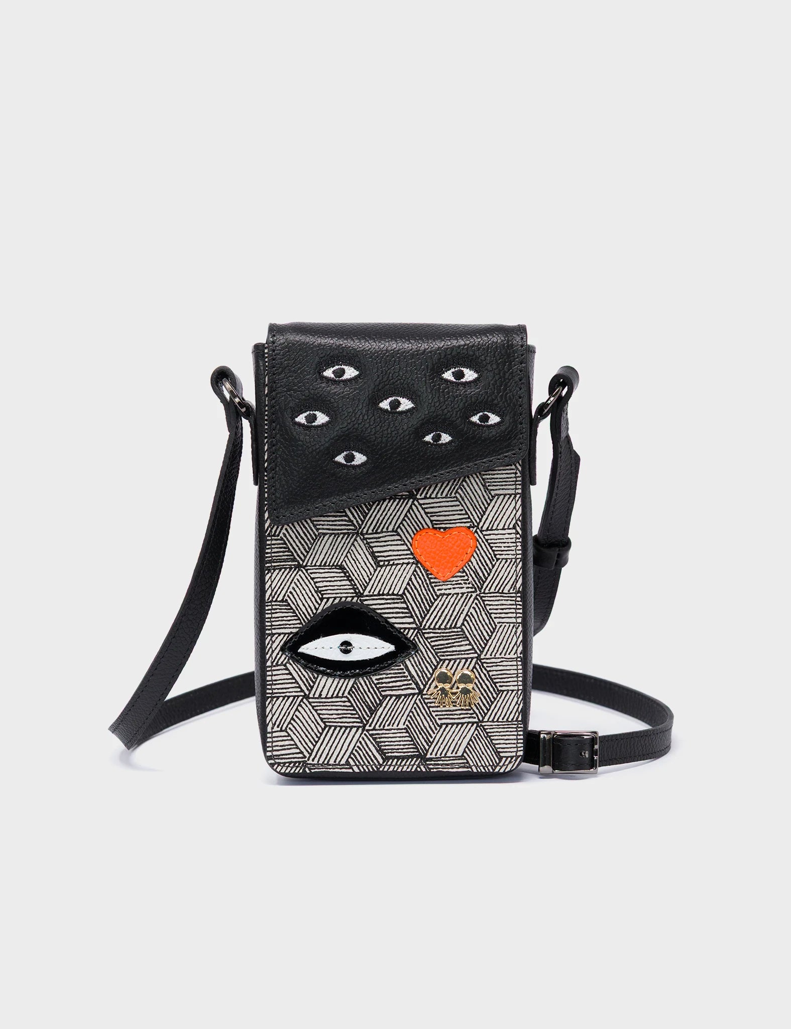 Max Black Cellphone Crossbody Pouch - Cubes Print - front