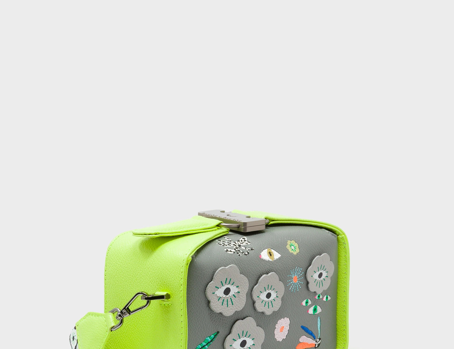 Benji Micro Crossbody Sharp Green and Gray Leather Bag - Floralia Embroidery - Main