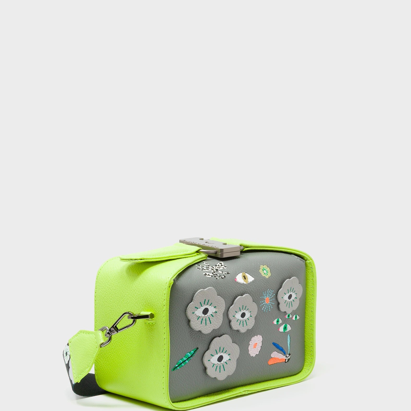 Benji Micro Crossbody Sharp Green and Gray Leather Bag - Floralia Embroidery - Main