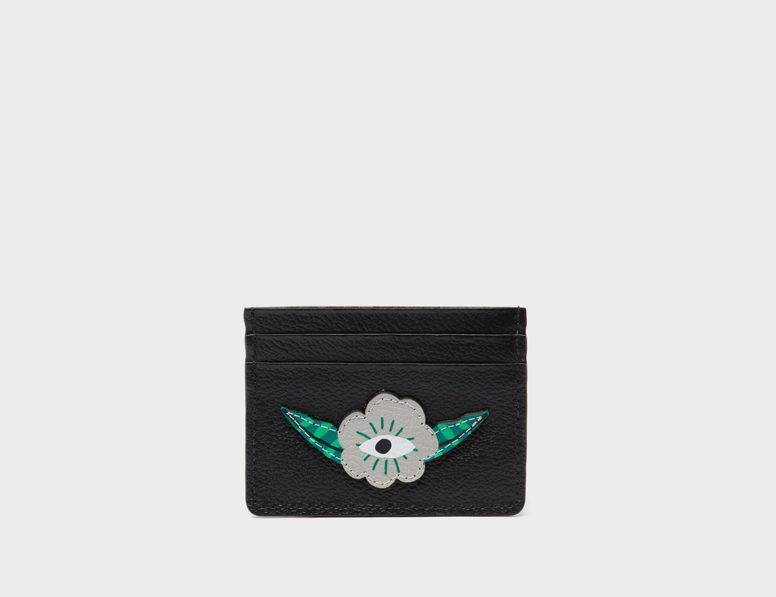 Filium Black Leather Cardholder - Flower Applique - Front