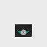 Filium Black Leather Cardholder - Flower Applique - Front