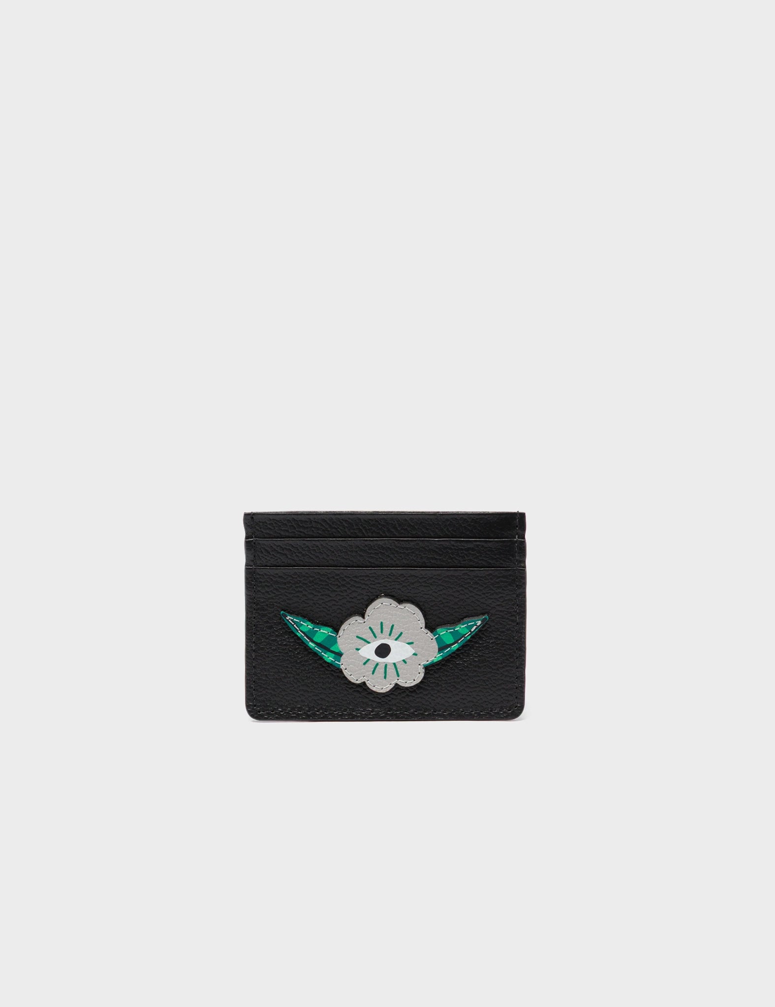Filium Black Leather Cardholder - Flower Applique - Front