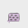 Frodo Lavender Leather Zip Around Wallet - All Over Eyes Embroidery - Front