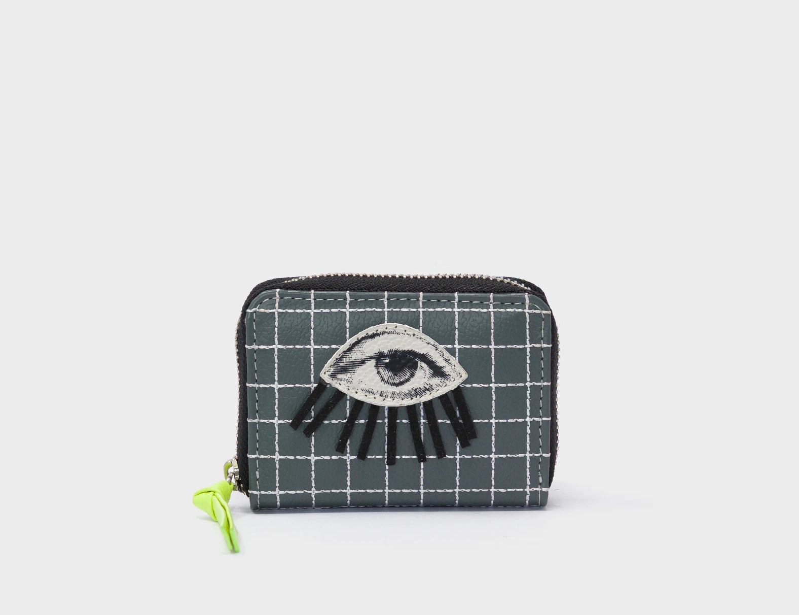 Frodo Stormy Gray Leather Zip Around Wallet - Eye Applique - Front