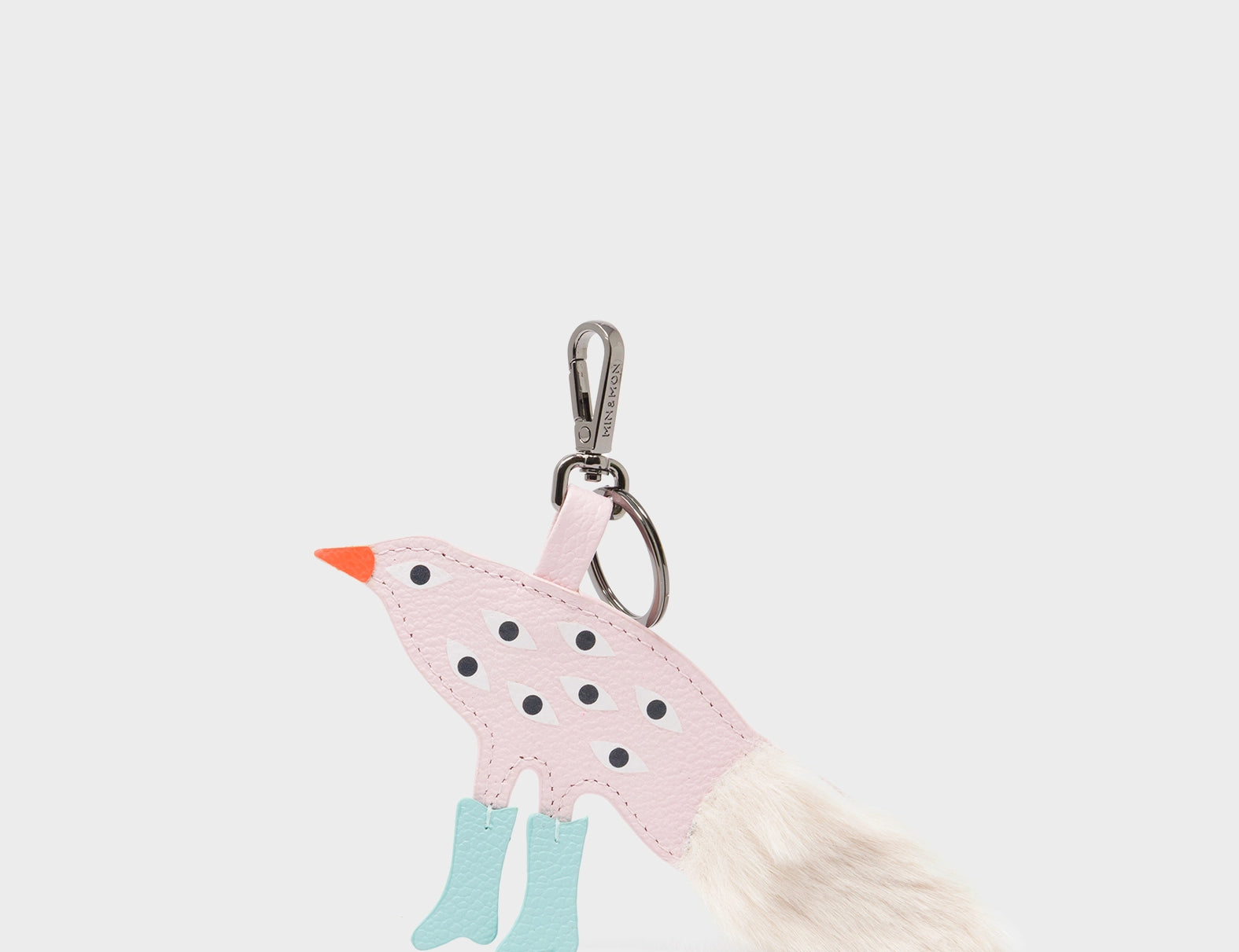 Bird in Boots Charm - Parfait Pink and White Leather Keychain