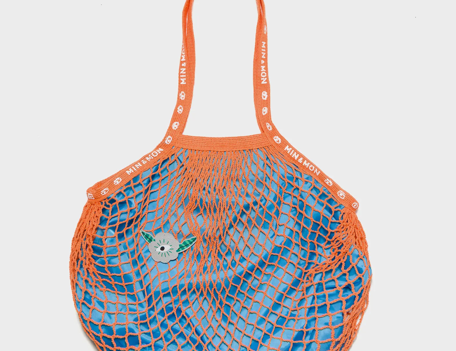 Orange and Blue Mesh Bag - Flower Applique - Front