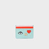 Filium Eggshell Blue Leather Cardholder - Classic Eye and Heart Applique - Front