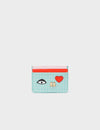 Filium Eggshell Blue Leather Cardholder - Classic Eye and Heart Applique