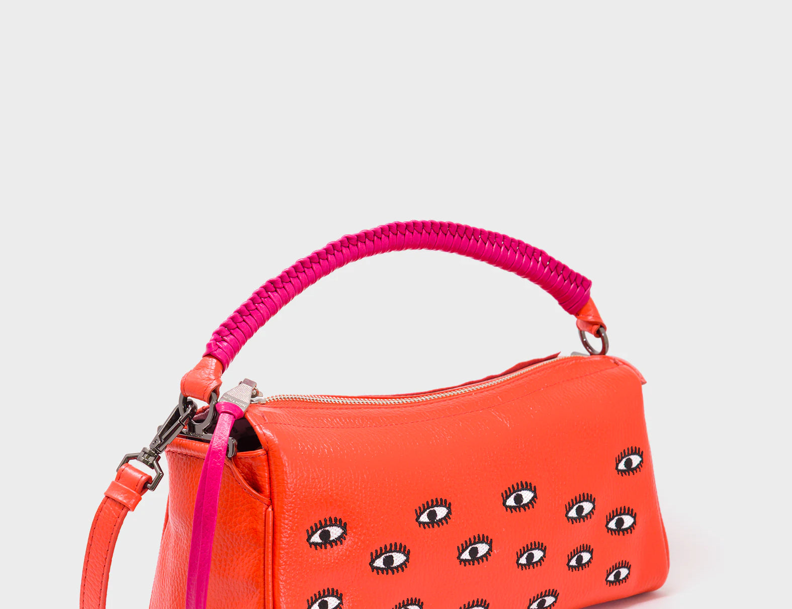Tamarindo Medium Fiesta Red Leather Shoulder Bag - All Over Eyes Embroidery - Main view