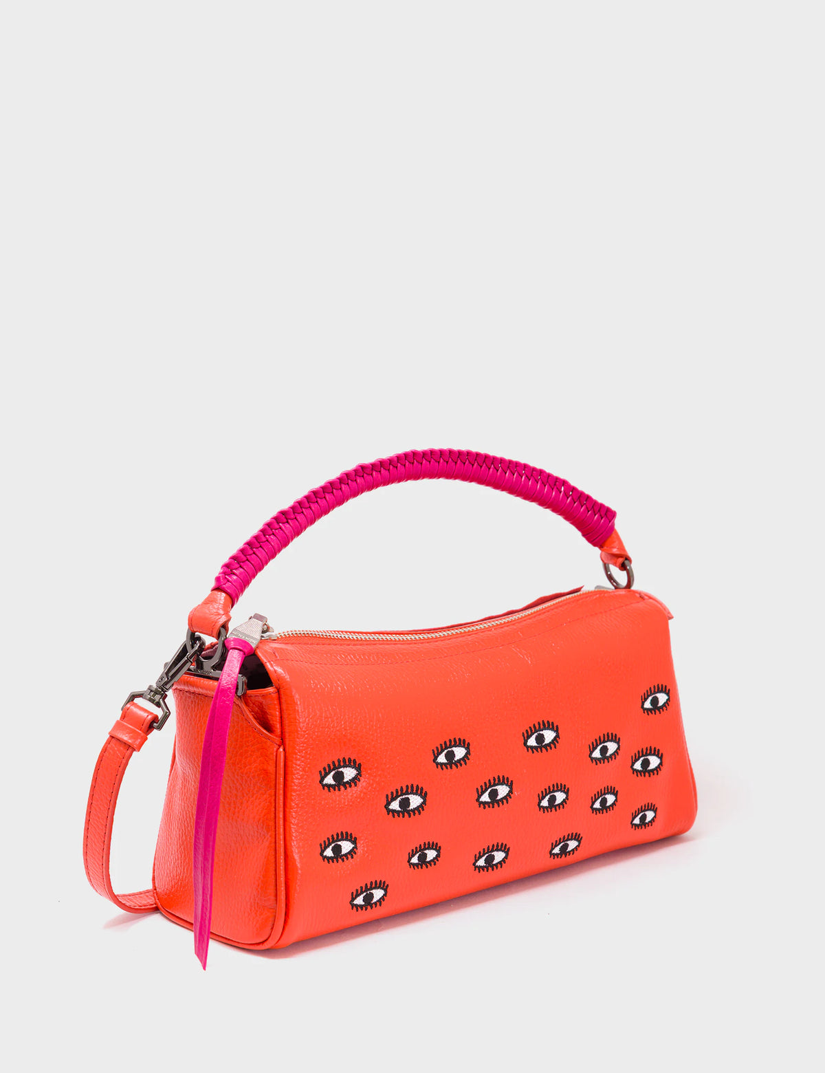 Tamarindo Medium Fiesta Red Leather Shoulder Bag - All Over Eyes Embroidery - Main view