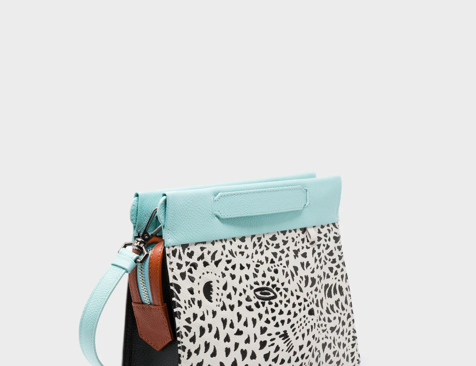 Vali Crossbody Cream Leather Bag - Happy Tiger Embroidery - Main View