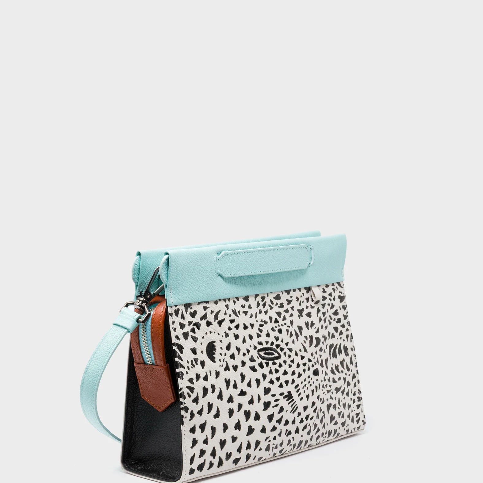 Vali Crossbody Cream Leather Bag - Happy Tiger Embroidery - Main View