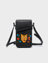 Max Black Cellphone Crossbody Pouch - Happy Tiger Print - Front