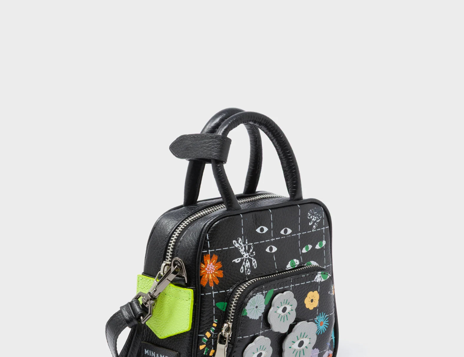 Marino Mini Crossbody Black Leather Bag - Floralia Design - Main