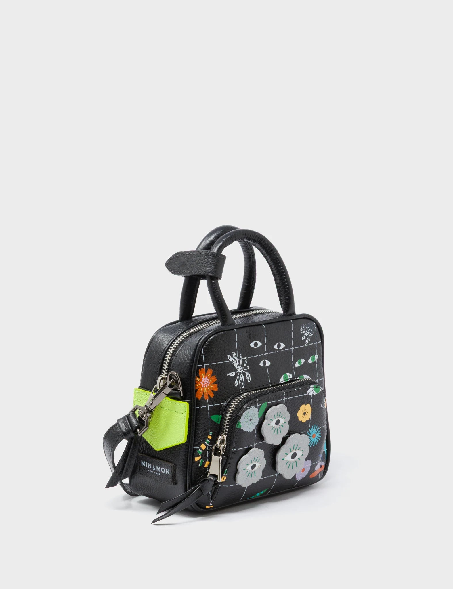 Marino Mini Crossbody Black Leather Bag - Floralia Design - Main