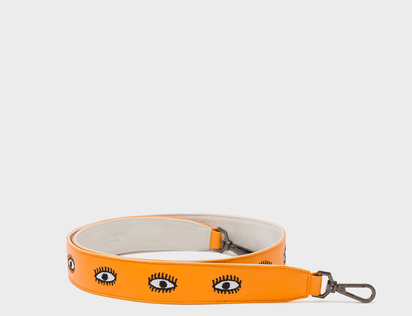 Detachable Flamingo Orange Leather Shoulder Strap - All Over Eyes Embroidery - How To Package
