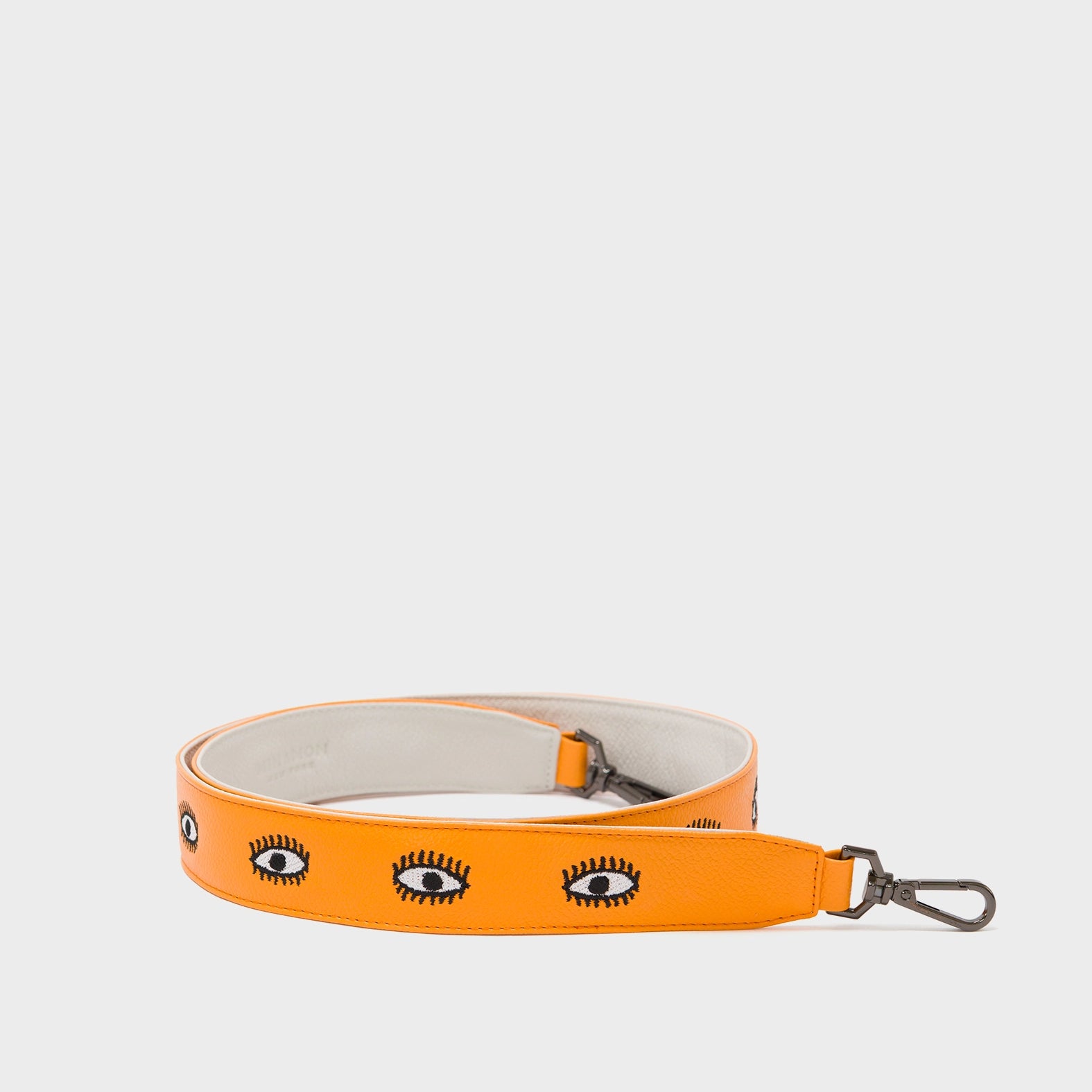 Detachable Flamingo Orange Leather Shoulder Strap - All Over Eyes Embroidery - How To Package