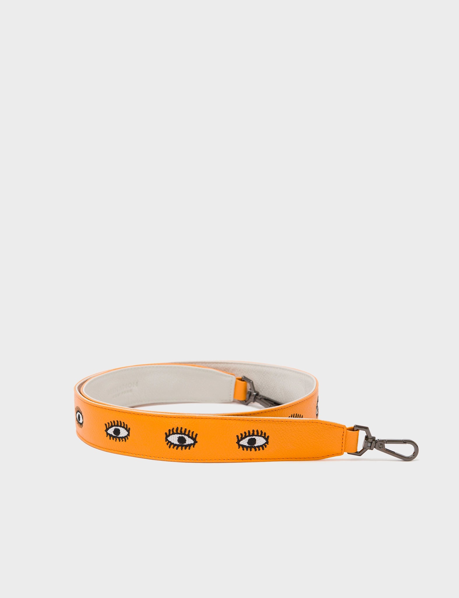 Detachable Flamingo Orange Leather Shoulder Strap - All Over Eyes Embroidery - How To Package