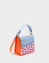 Anastasio Micro Crossbody Handbag Cerulean Blue and Soft Neon Pink Leather - All Over Eyes Embroidery